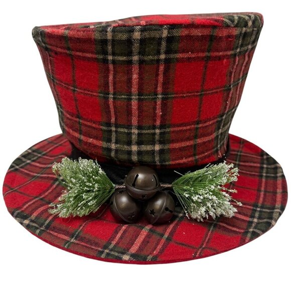 Christmas Tree Topper XL Red Plaid  Snowman Hat Rustic Farmhouse Country - Picture 1 of 8